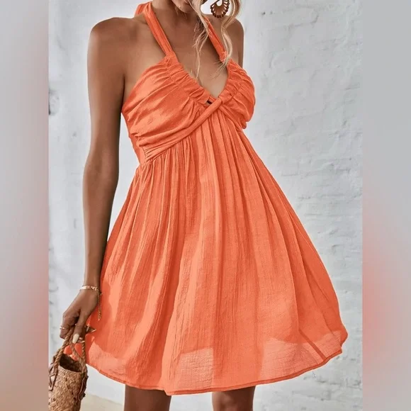 Women's Dress Shirred Backless Halter Neck Dress Women's Dress Size S - Picture 6 of 12